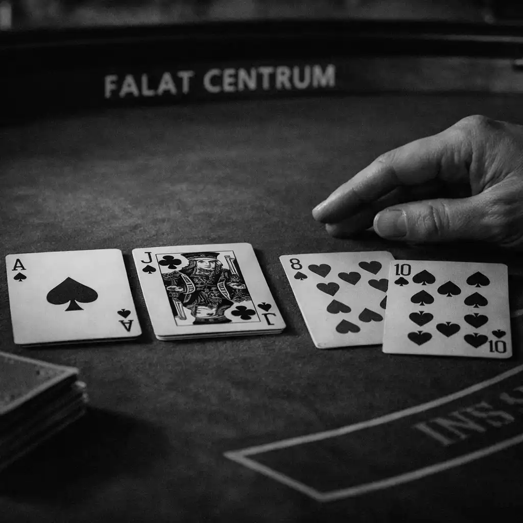 Blackjack-asztal fizikai lapokkal és sötét posztóval